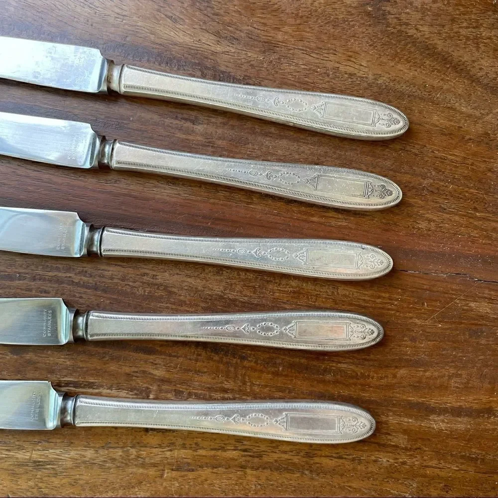 Antique 1921 Oneida Community Plate Grosvenor Grille Knives Set of 6 No Monogram